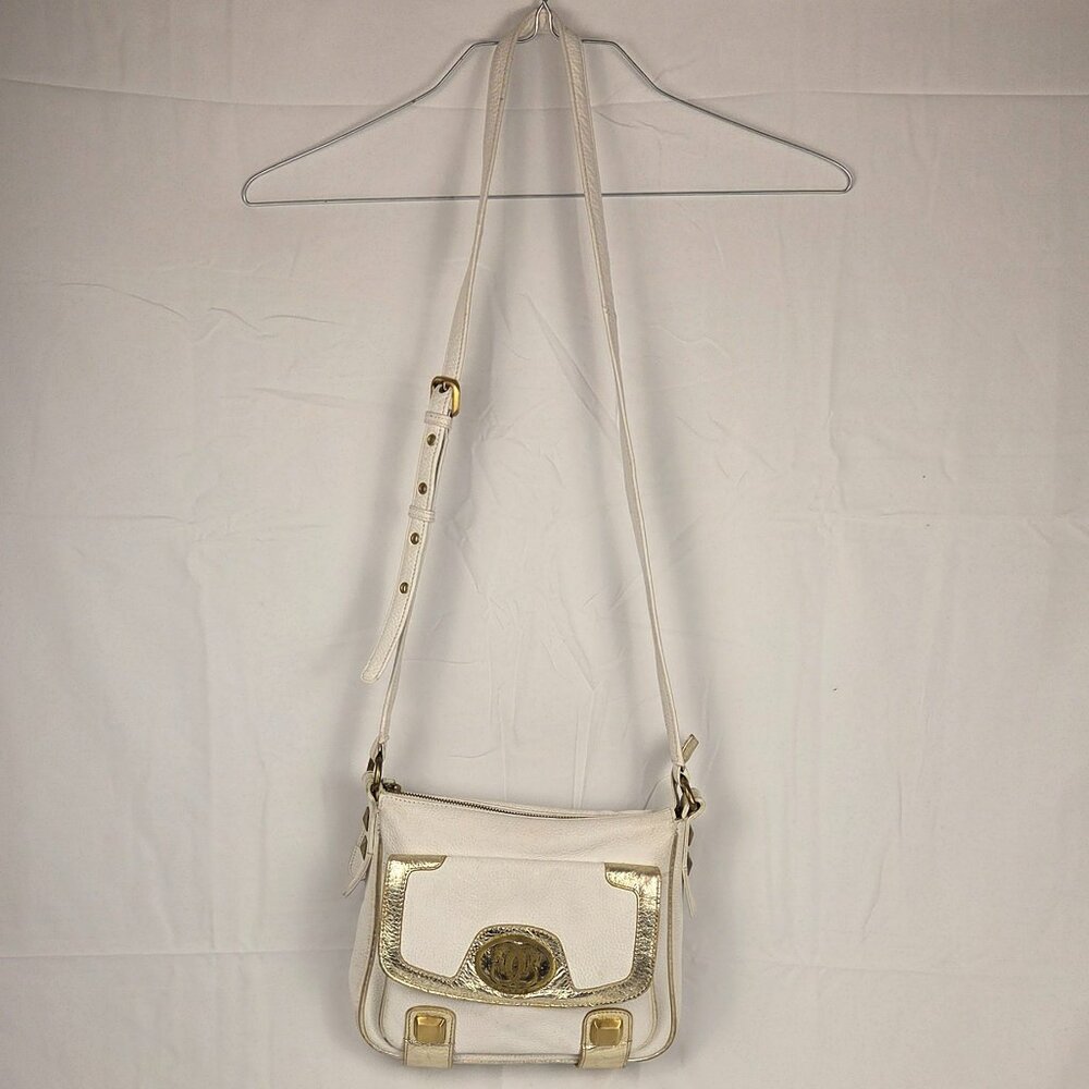 Rare Vintage Sharif 1980s White & Gold Leather Crossbody Bag Map Print Interior - Picture 2 of 15